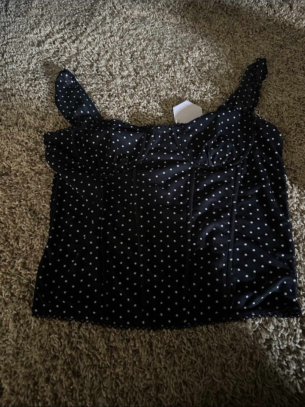 Polka Dot Sweetheart Camisole Tank Top - Black/White